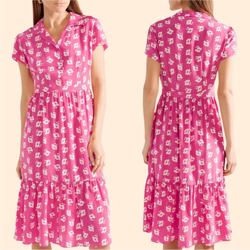 HVN Charlotte Floral Print Silk Crepe De Chine Midi Dress